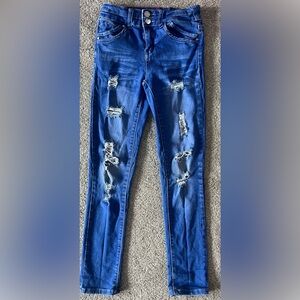 Girl’s Distressed Jeans - Pink Latte - size 12 with adjustable wait